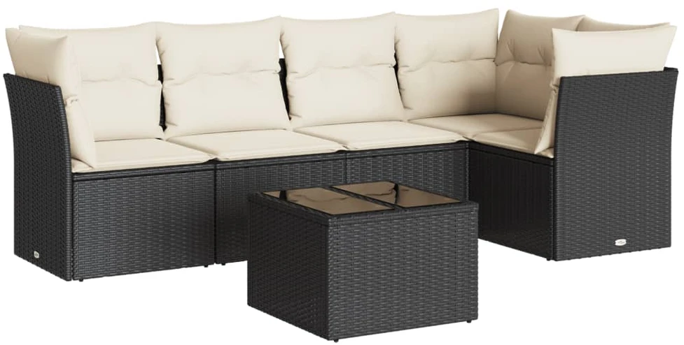 Sofa Sofos komplektas su pagalvėlėmis, 6 dalių, juodas, poliratanas
