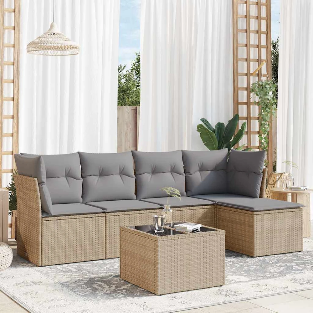 Sofa Sofos komplektas su pagalvėlėmis, 6 dalių, smėlio, poliratanas