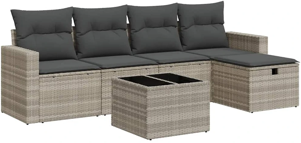 Sofa Sofos komplektas su pagalvėlėmis, 6 dalių, pilkas, poliratanas
