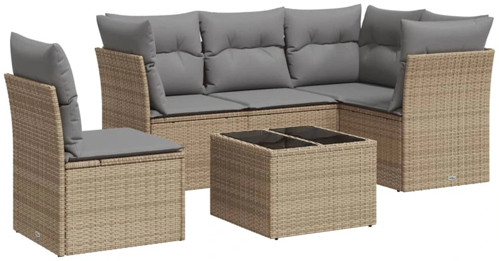 Sofa Sofos komplektas su pagalvėlėmis, 6 dalių, smėlio, poliratanas