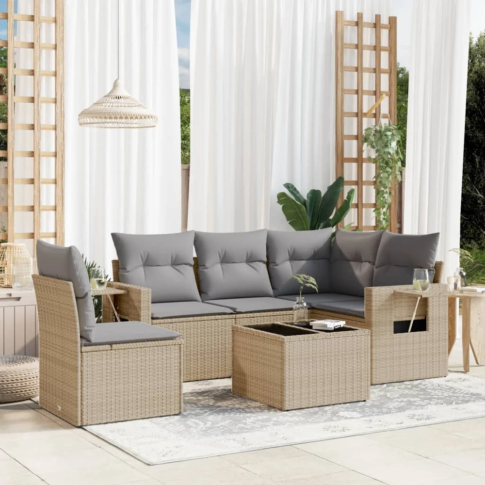 Sofa Sofos komplektas su pagalvėlėmis, 6 dalių, smėlio, poliratanas