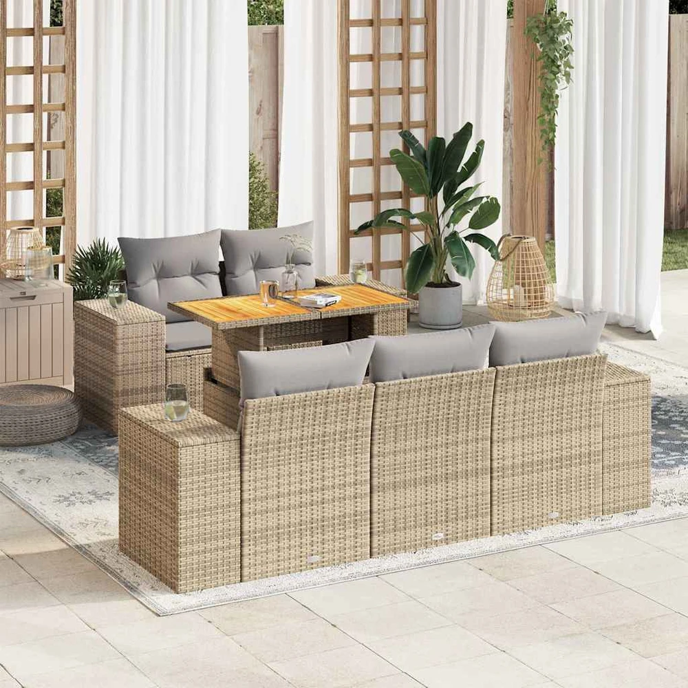 Sofa Sofos komplektas su pagalvėlėmis, 6 dalių, smėlio, poliratanas