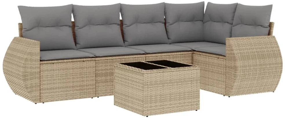 Sofa Sofos komplektas su pagalvėlėmis, 6 dalių, smėlio, poliratanas