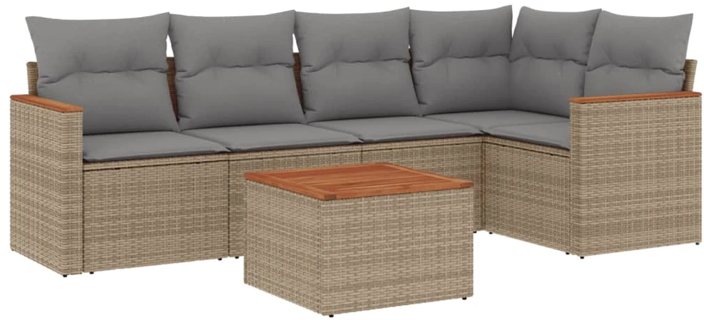 Sofa Sofos komplektas su pagalvėlėmis, 6 dalių, smėlio, poliratanas