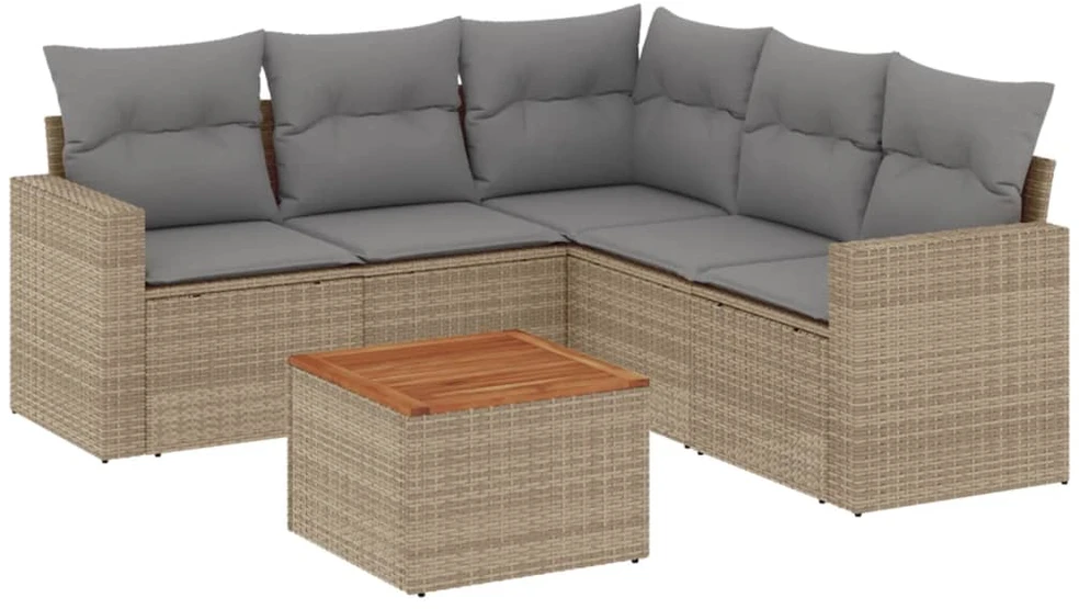 Sofa Sofos komplektas su pagalvėlėmis, 6 dalių, smėlio, poliratanas