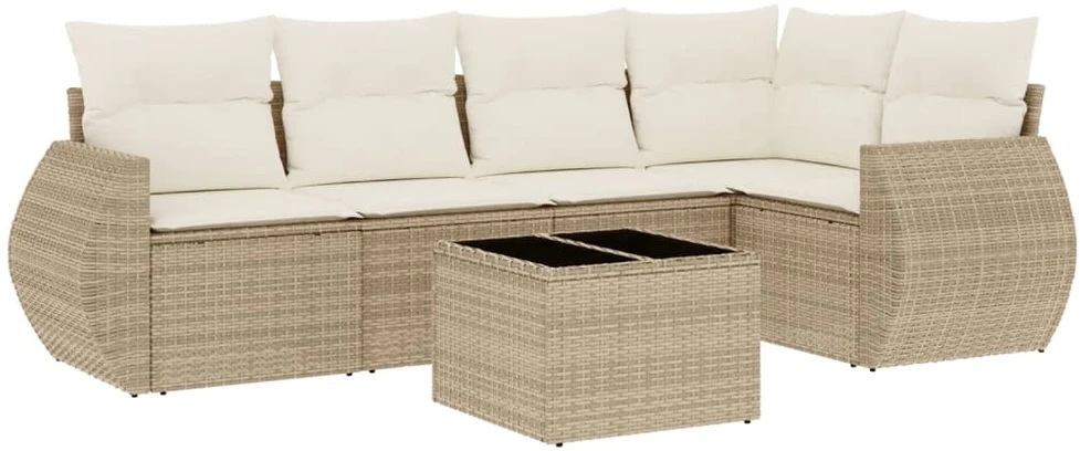 Sofa Sofos komplektas su pagalvėlėmis, 6 dalių, smėlio, poliratanas