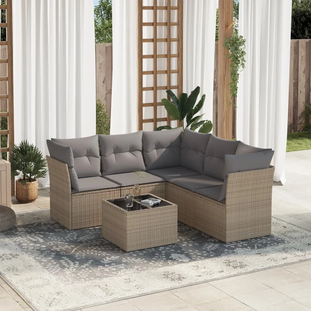 Sofa Sofos komplektas su pagalvėlėmis, 6 dalių, smėlio, poliratanas