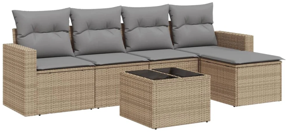 Sofa Sofos komplektas su pagalvėlėmis, 6 dalių, smėlio, poliratanas