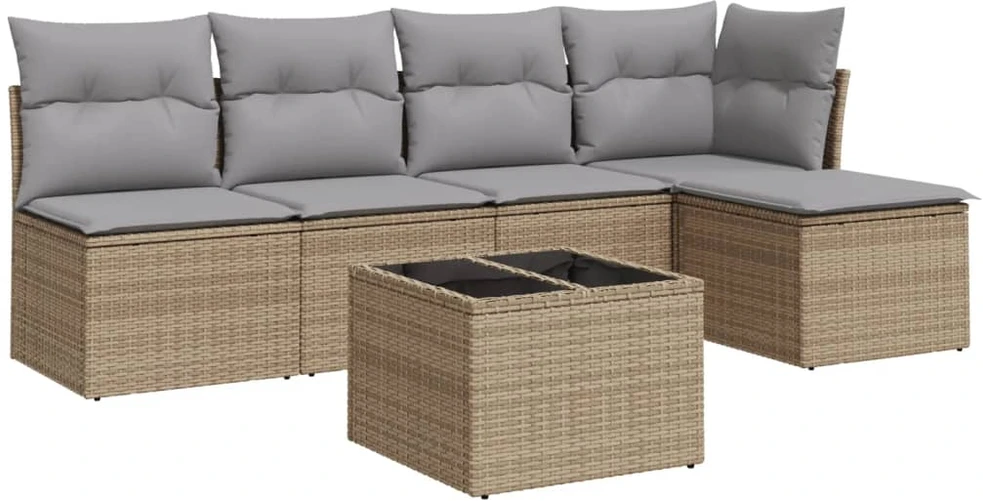 Sofa Sofos komplektas su pagalvėlėmis, 6 dalių, smėlio, poliratanas
