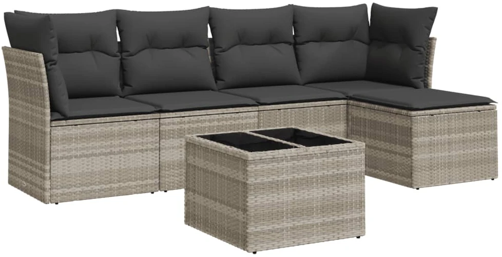 Sofa Sofos komplektas su pagalvėlėmis, 6 dalių, pilkas, poliratanas