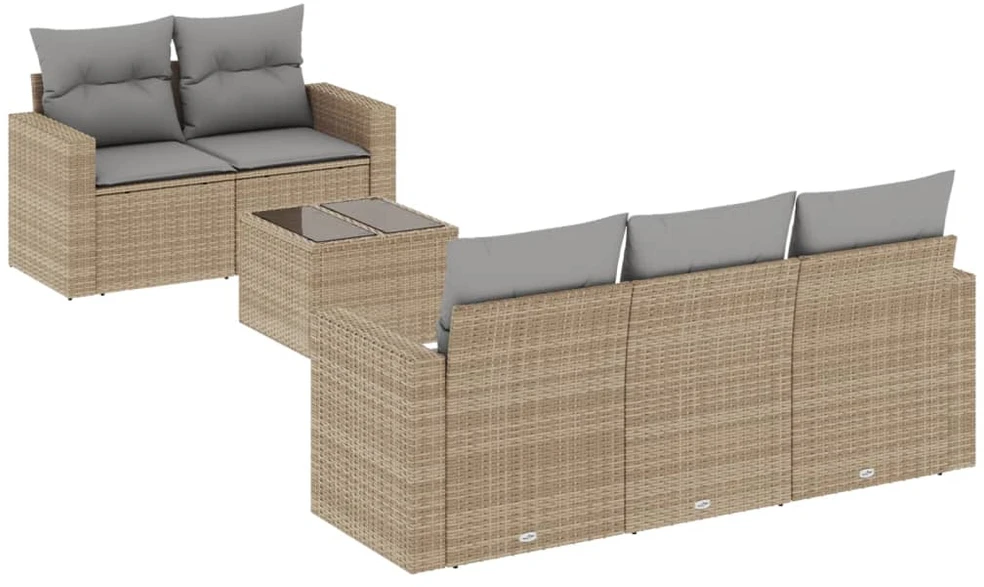 Sofa Sofos komplektas su pagalvėlėmis, 6 dalių, smėlio, poliratanas