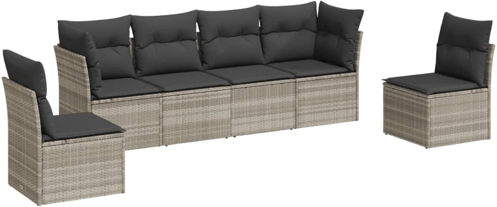 Sofa Sofos komplektas su pagalvėlėmis, 6 dalių, pilkas, poliratanas