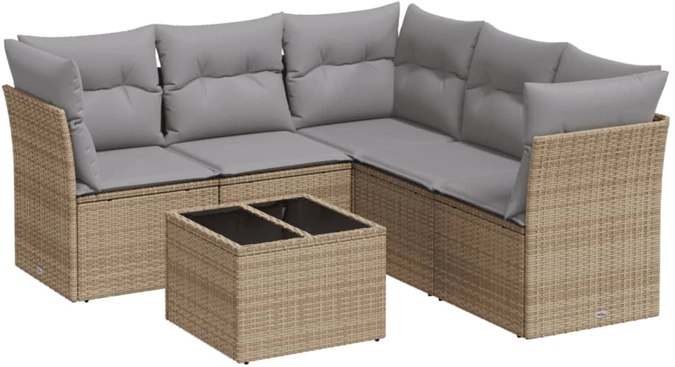 Sofa Sofos komplektas su pagalvėlėmis, 6 dalių, smėlio, poliratanas
