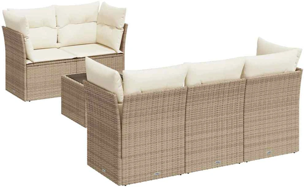 Sofa Sofos komplektas su pagalvėlėmis, 6 dalių, smėlio, poliratanas