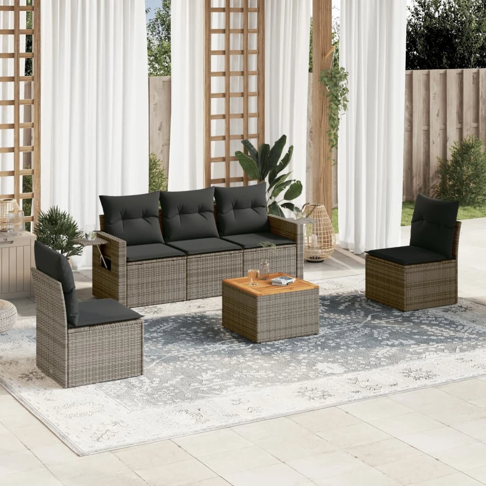 Lauko baldų komplektas Sofos komplektas su pagalvėlėmis, 6 dalių, pilkas, poliratanas