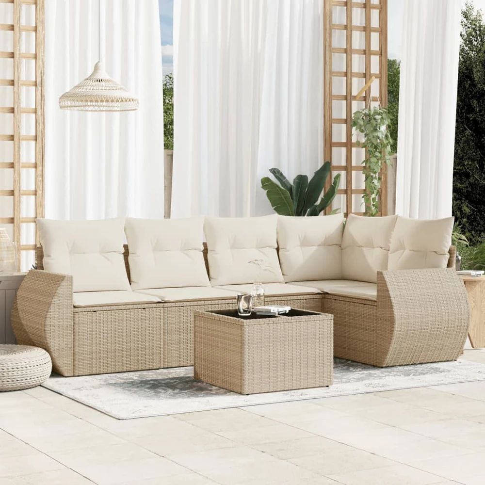 Sofa Sofos komplektas su pagalvėlėmis, 6 dalių, smėlio, poliratanas
