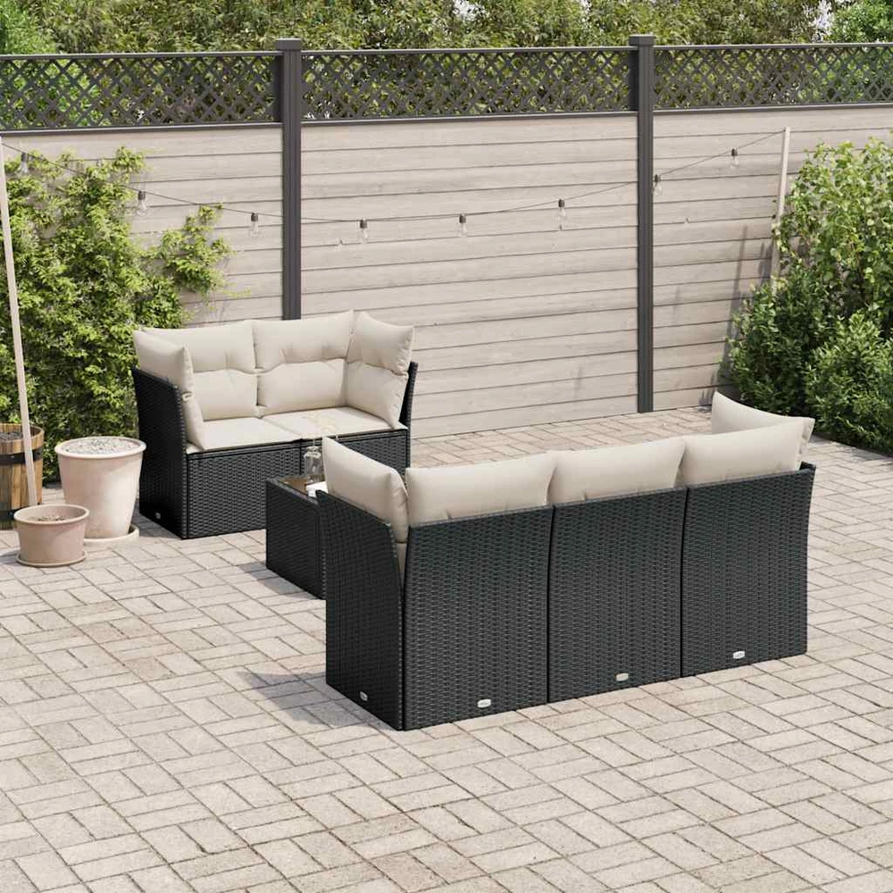 Sofa Sofos komplektas su pagalvėlėmis, 6 dalių, juodas, poliratanas