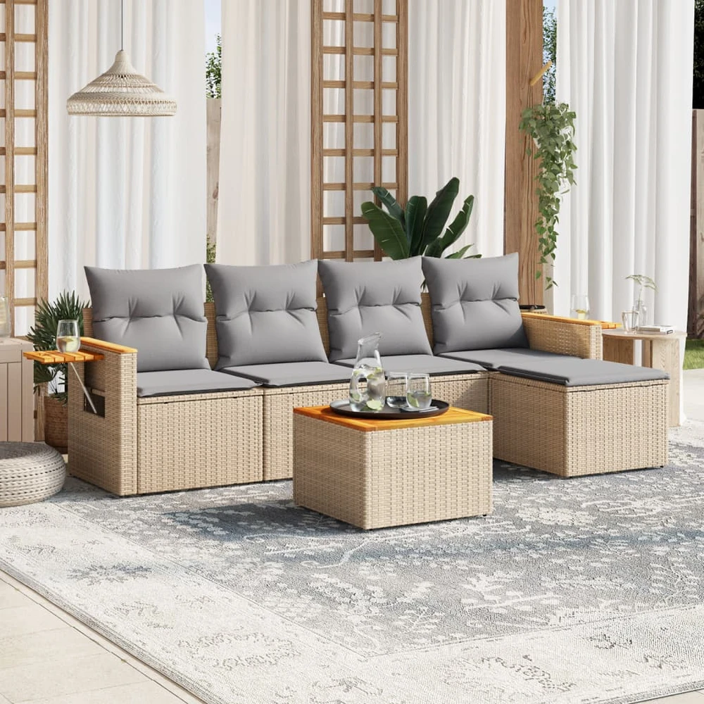 Sofa Sofos komplektas su pagalvėlėmis, 6 dalių, smėlio, poliratanas