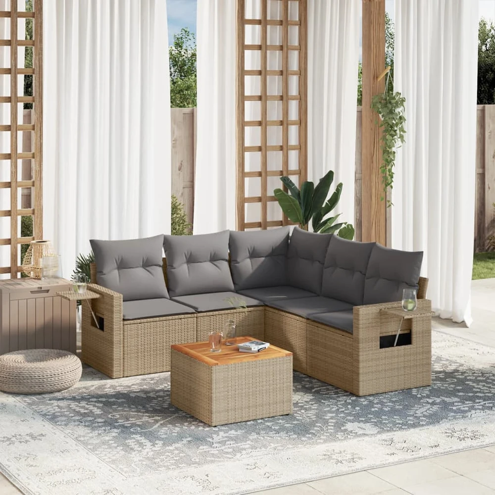 Sofa Sofos komplektas su pagalvėlėmis, 6 dalių, smėlio, poliratanas