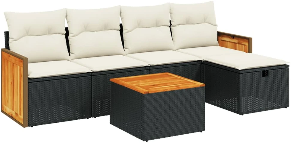 Sofa Sofos komplektas su pagalvėlėmis, 6 dalių, juodas, poliratanas