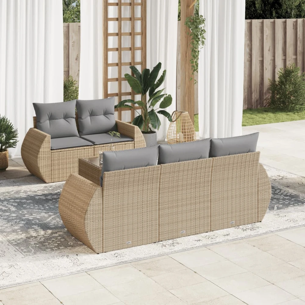 Sofa Sofos komplektas su pagalvėlėmis, 6 dalių, smėlio, poliratanas