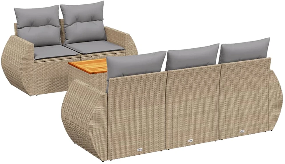 Sofa Sofos komplektas su pagalvėlėmis, 6 dalių, smėlio, poliratanas
