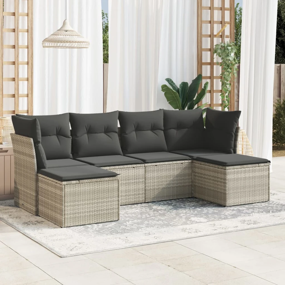 Sofa Sofos komplektas su pagalvėlėmis, 6 dalių, pilkas, poliratanas