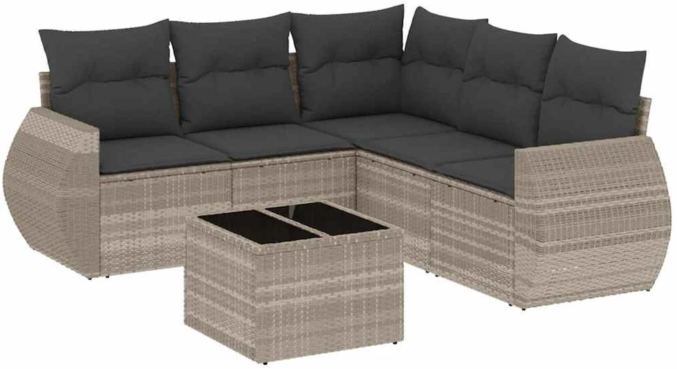 Sofa Sofos komplektas su pagalvėlėmis, 6 dalių, pilkas, poliratanas