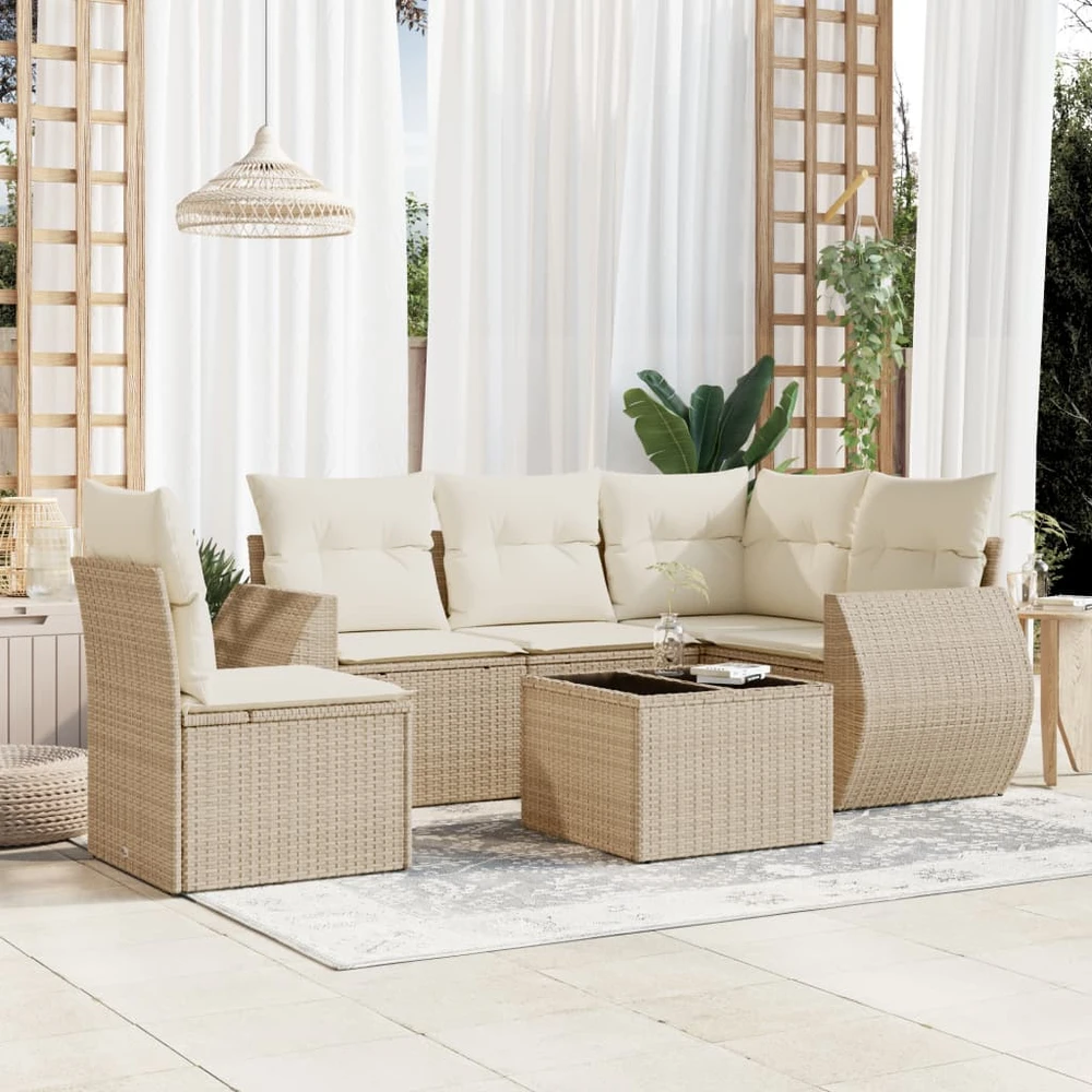 Sofa Sofos komplektas su pagalvėlėmis, 6 dalių, smėlio, poliratanas