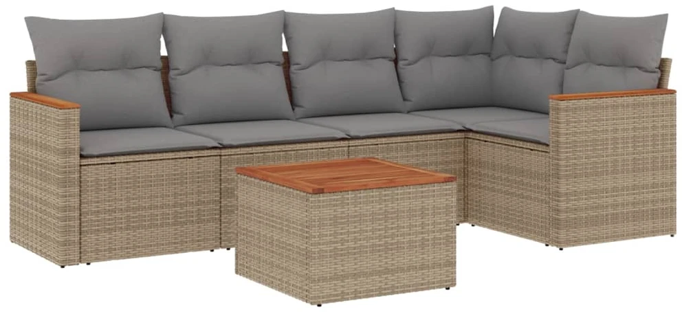 Sofa Sofos komplektas su pagalvėlėmis, 6 dalių, smėlio, poliratanas