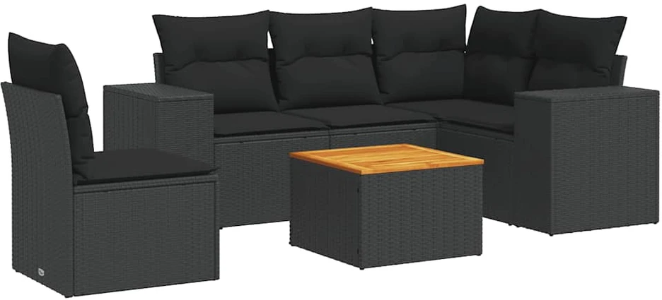 Sofa Sofos komplektas su pagalvėlėmis, 6 dalių, juodas, poliratanas