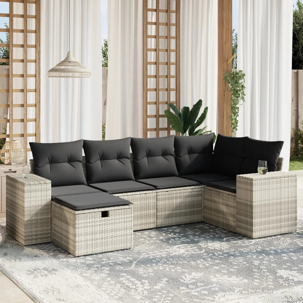 Sofa Sofos komplektas su pagalvėlėmis, 6 dalių, pilkas, poliratanas