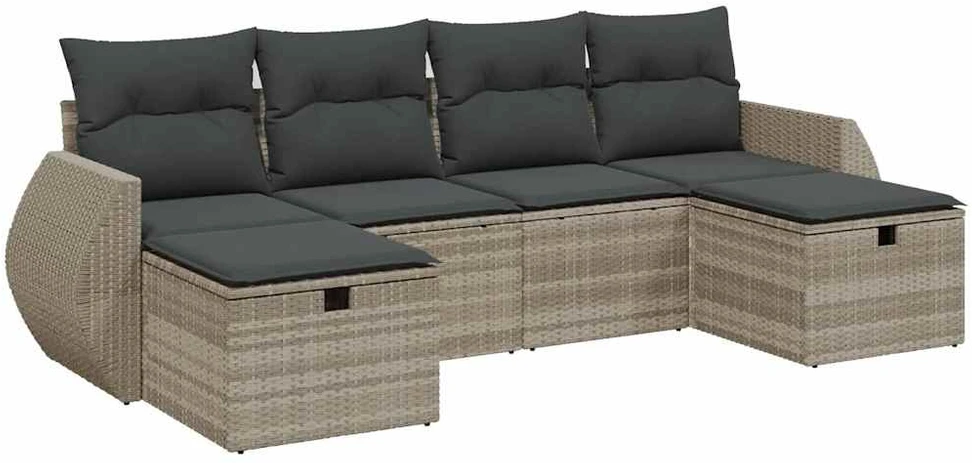 Sofa Sofos komplektas su pagalvėlėmis, 6 dalių, pilkas, poliratanas