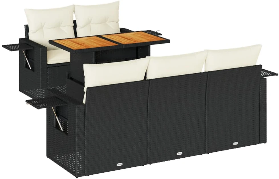 Sofa Sofos komplektas su pagalvėlėmis, 6 dalių, juodas, poliratanas