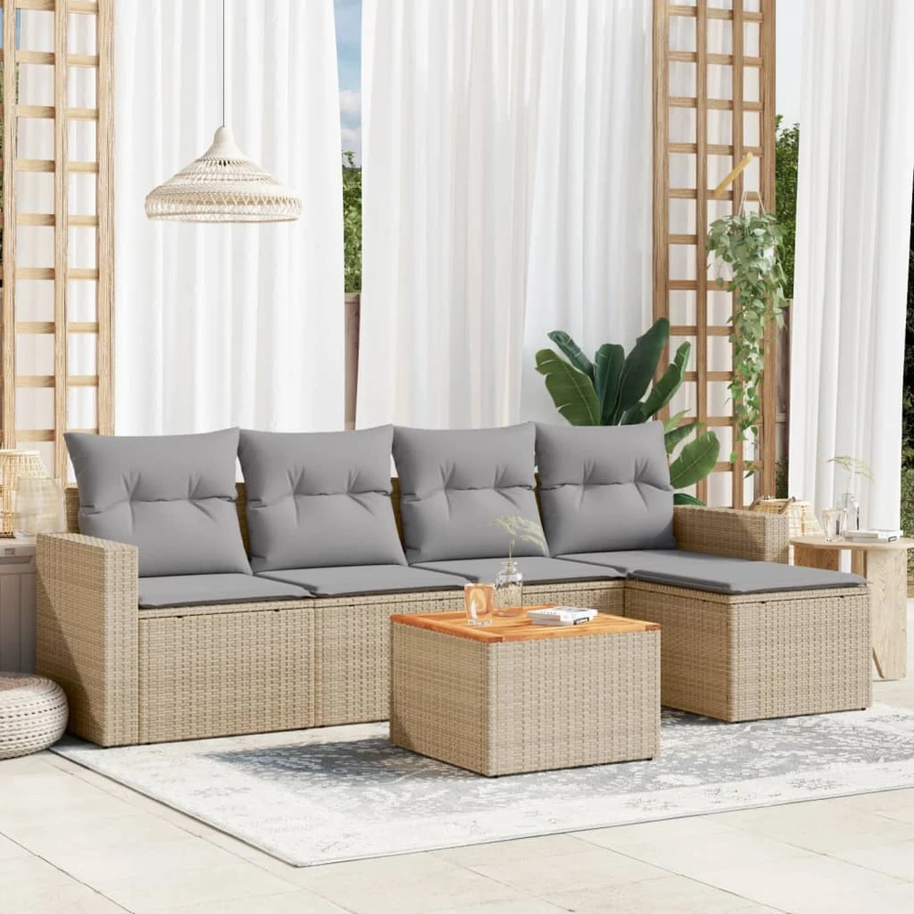 Sofa Sofos komplektas su pagalvėlėmis, 6 dalių, smėlio, poliratanas