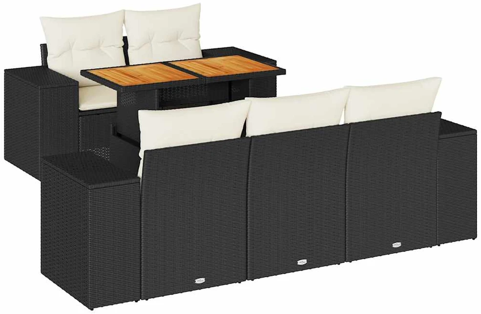 Sofa Sofos komplektas su pagalvėlėmis, 6 dalių, juodas, poliratanas