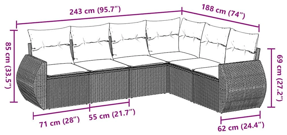Sofa Sofos komplektas su pagalvėlėmis, 6 dalių, pilkas, poliratanas