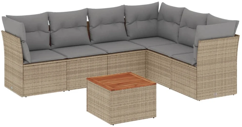 Sofa Sofos komplektas su pagalvėlėmis, 7 dalių, smėlio, poliratanas