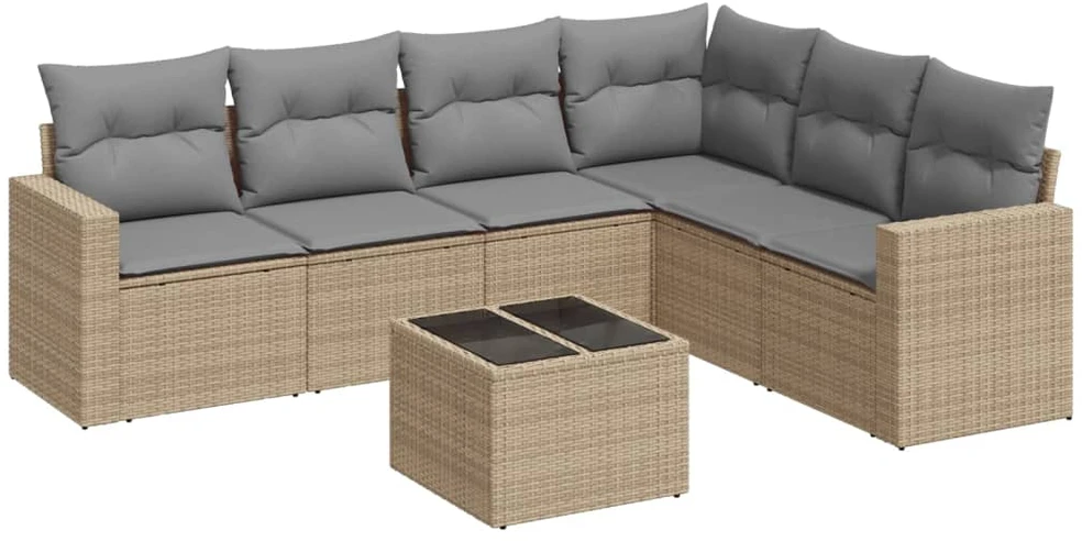 Sofa Sofos komplektas su pagalvėlėmis, 7 dalių, smėlio, poliratanas