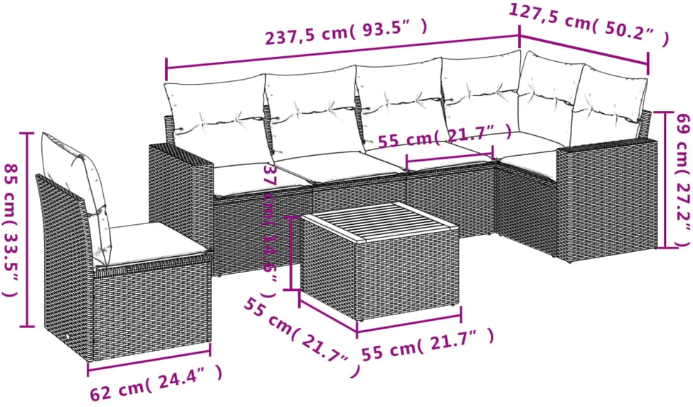 Sofa Sofos komplektas su pagalvėlėmis, 7 dalių, smėlio, poliratanas