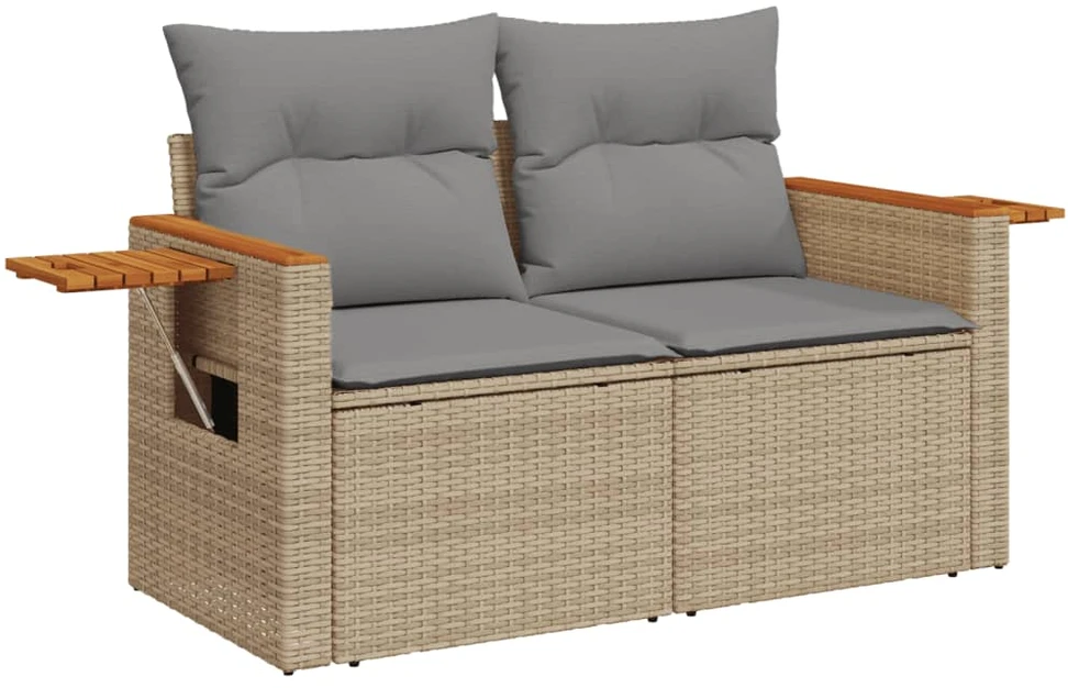 Sofa Sofos komplektas su pagalvėlėmis, 7 dalių, smėlio, poliratanas