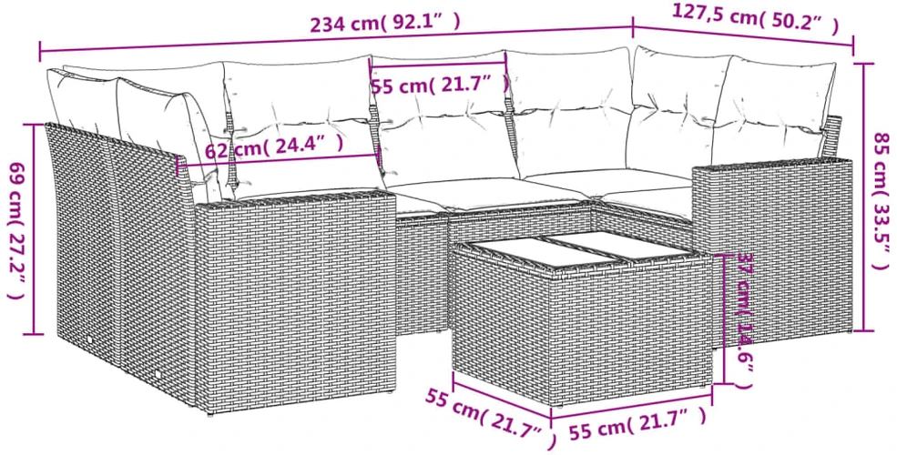 Sofa Sofos komplektas su pagalvėlėmis, 7 dalių, smėlio, poliratanas