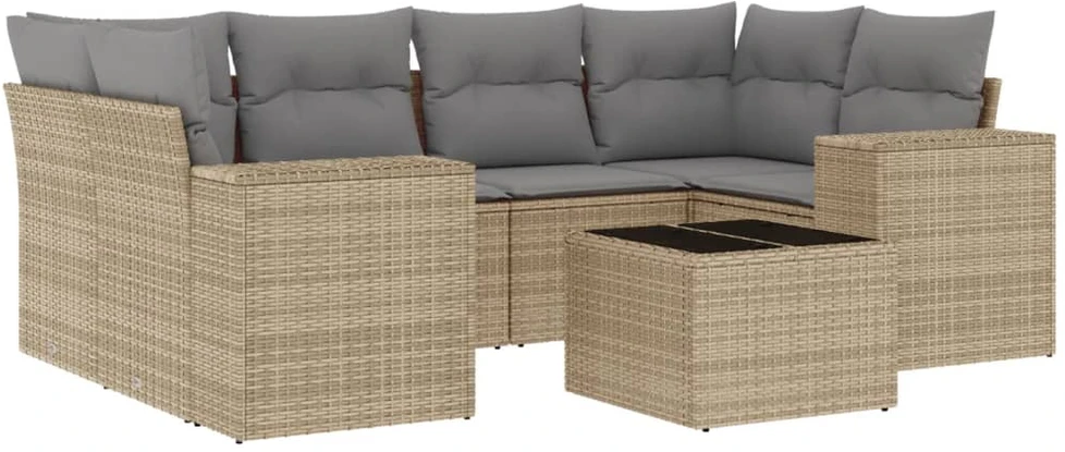 Sofa Sofos komplektas su pagalvėlėmis, 7 dalių, smėlio, poliratanas