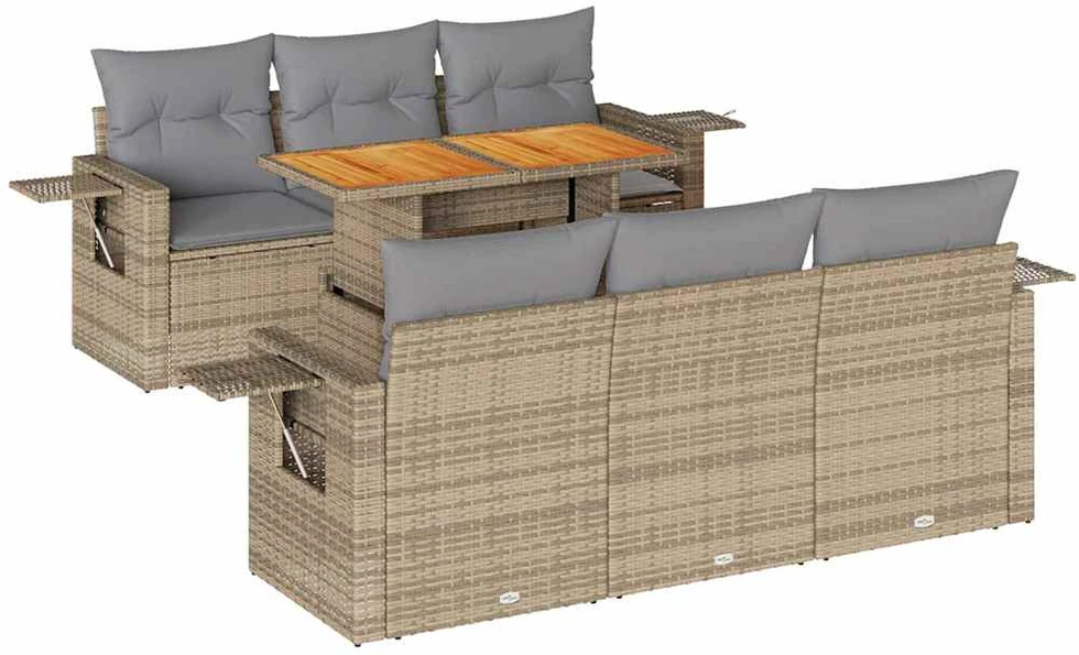Sofa Sofos komplektas su pagalvėlėmis, 7 dalių, smėlio, poliratanas