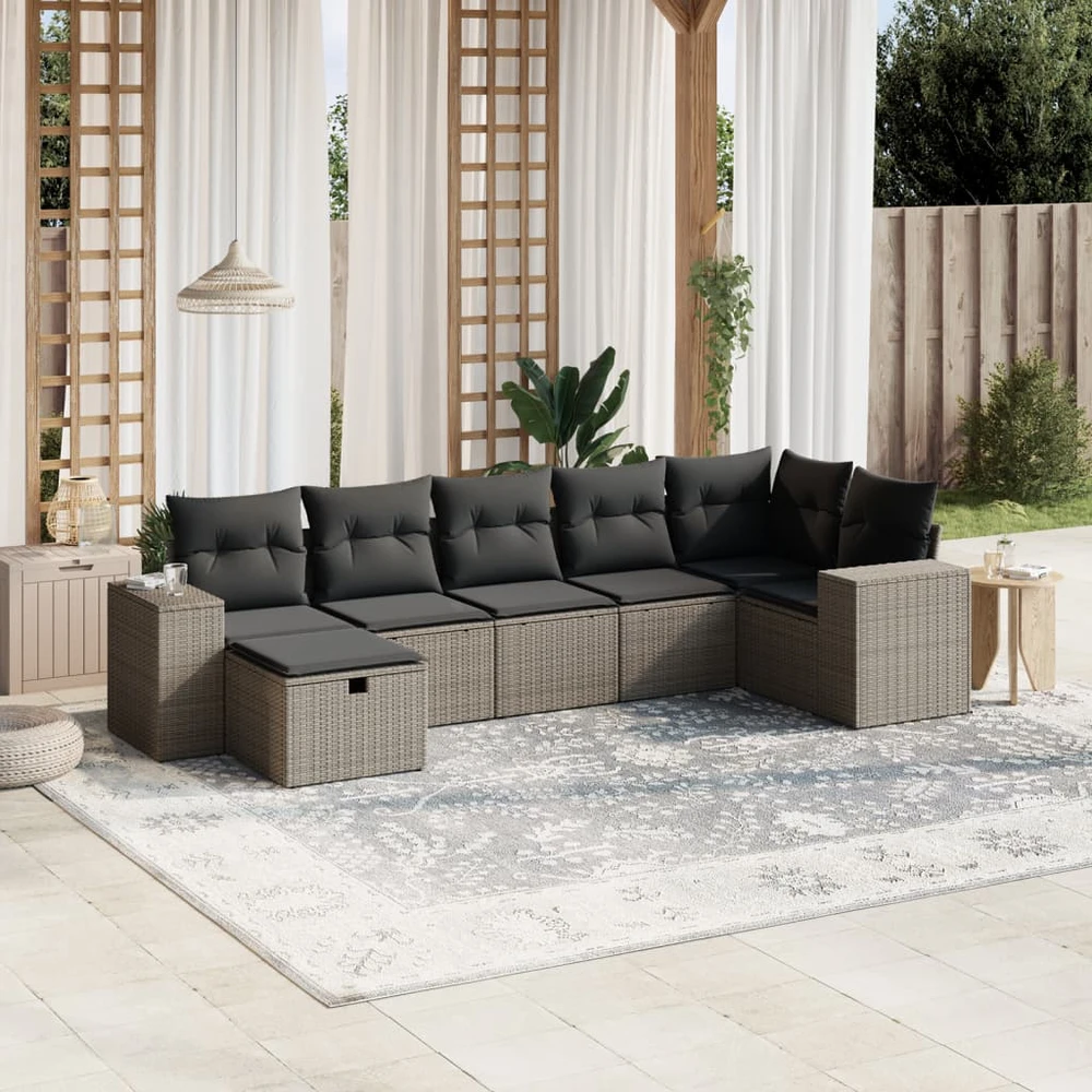 Sofa Sofos komplektas su pagalvėlėmis, 7 dalių, pilkas, poliratanas