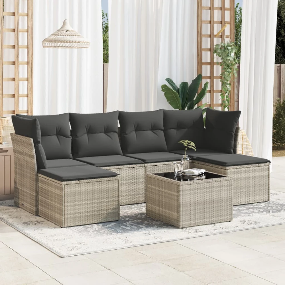 Sofa Sofos komplektas su pagalvėlėmis, 7 dalių, pilkas, poliratanas