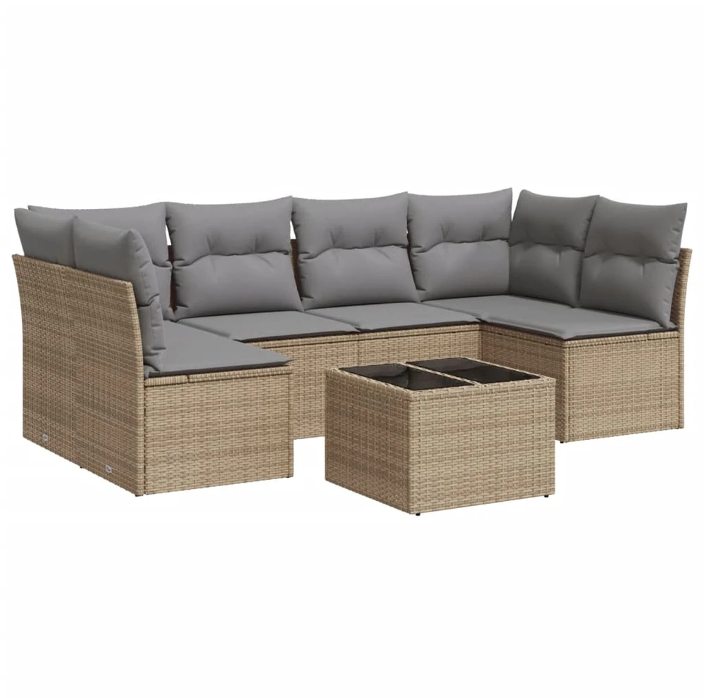 Sofa Sofos komplektas su pagalvėlėmis, 7 dalių, smėlio, poliratanas