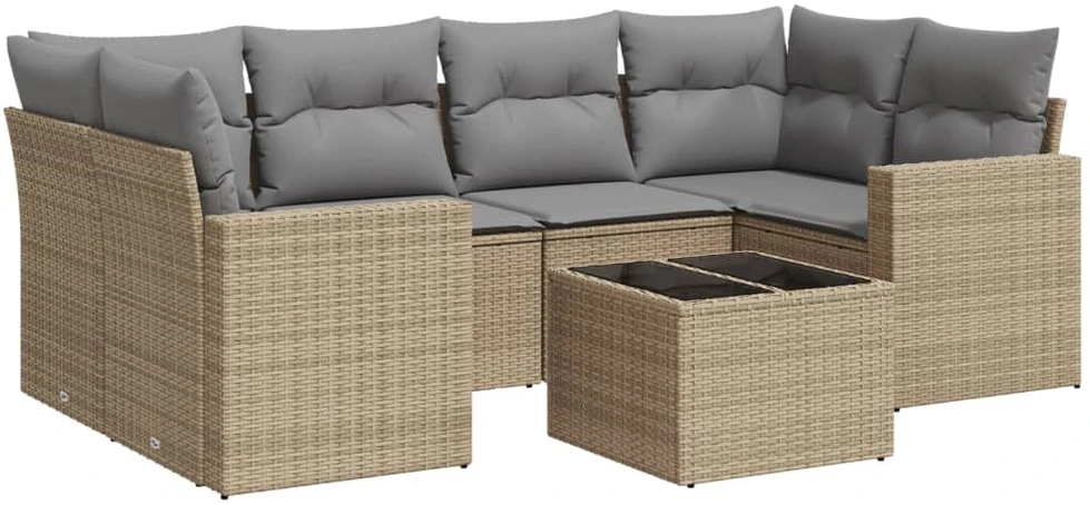 Sofa Sofos komplektas su pagalvėlėmis, 7 dalių, smėlio, poliratanas