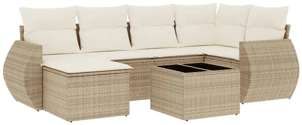Sofa Sofos komplektas su pagalvėlėmis, 7 dalių, smėlio, poliratanas
