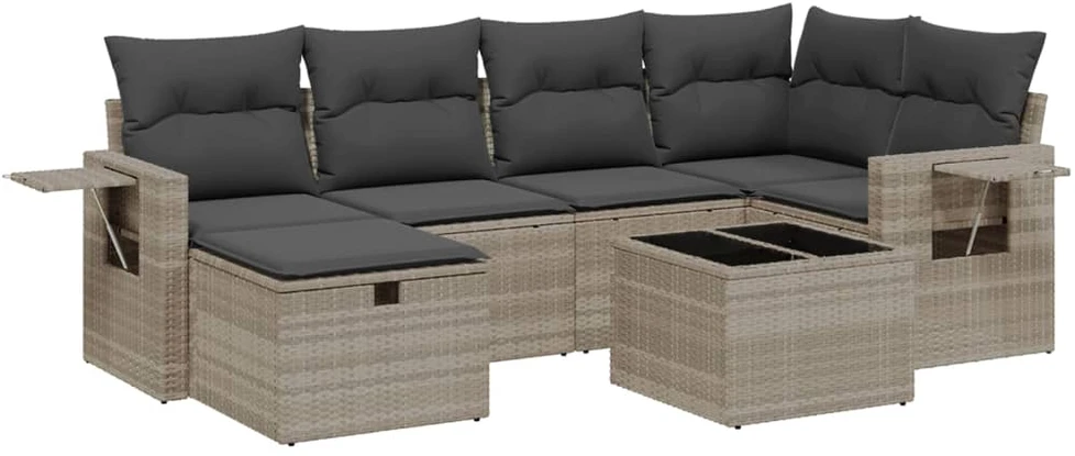 Sofa Sofos komplektas su pagalvėlėmis, 7 dalių, pilkas, poliratanas